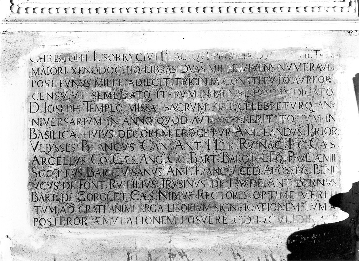 lapide celebrativa - ambito piacentino (sec. XVII)