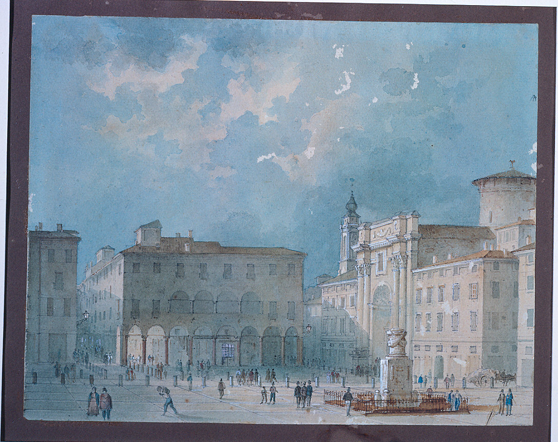 Piazza Grande a Parma (dipinto) di Boccaccio Giuseppe (sec. XIX)