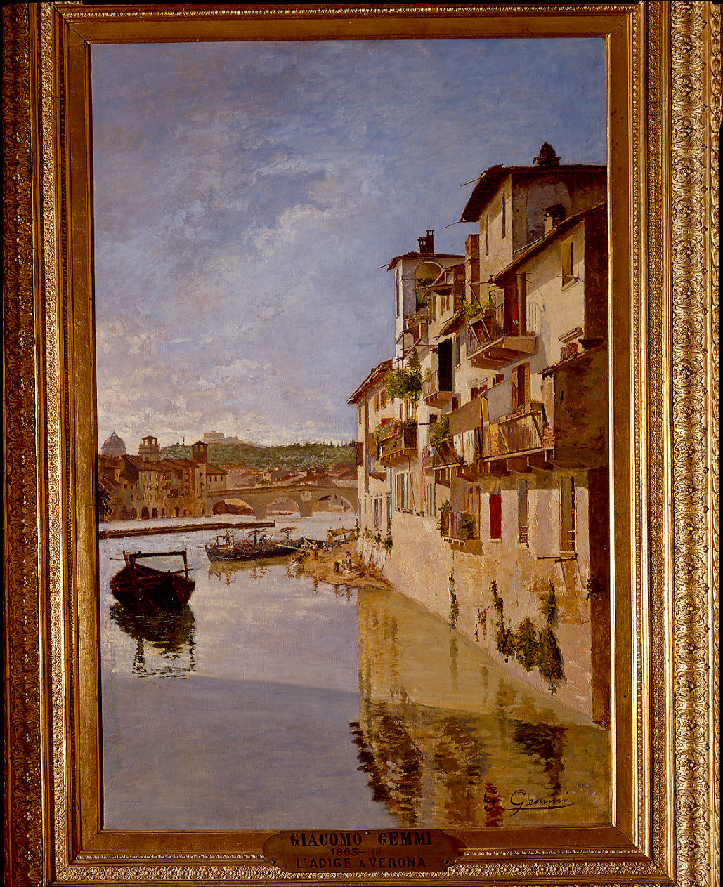 Adige a Verona (dipinto) di Gemmi Giacomo (sec. XIX)