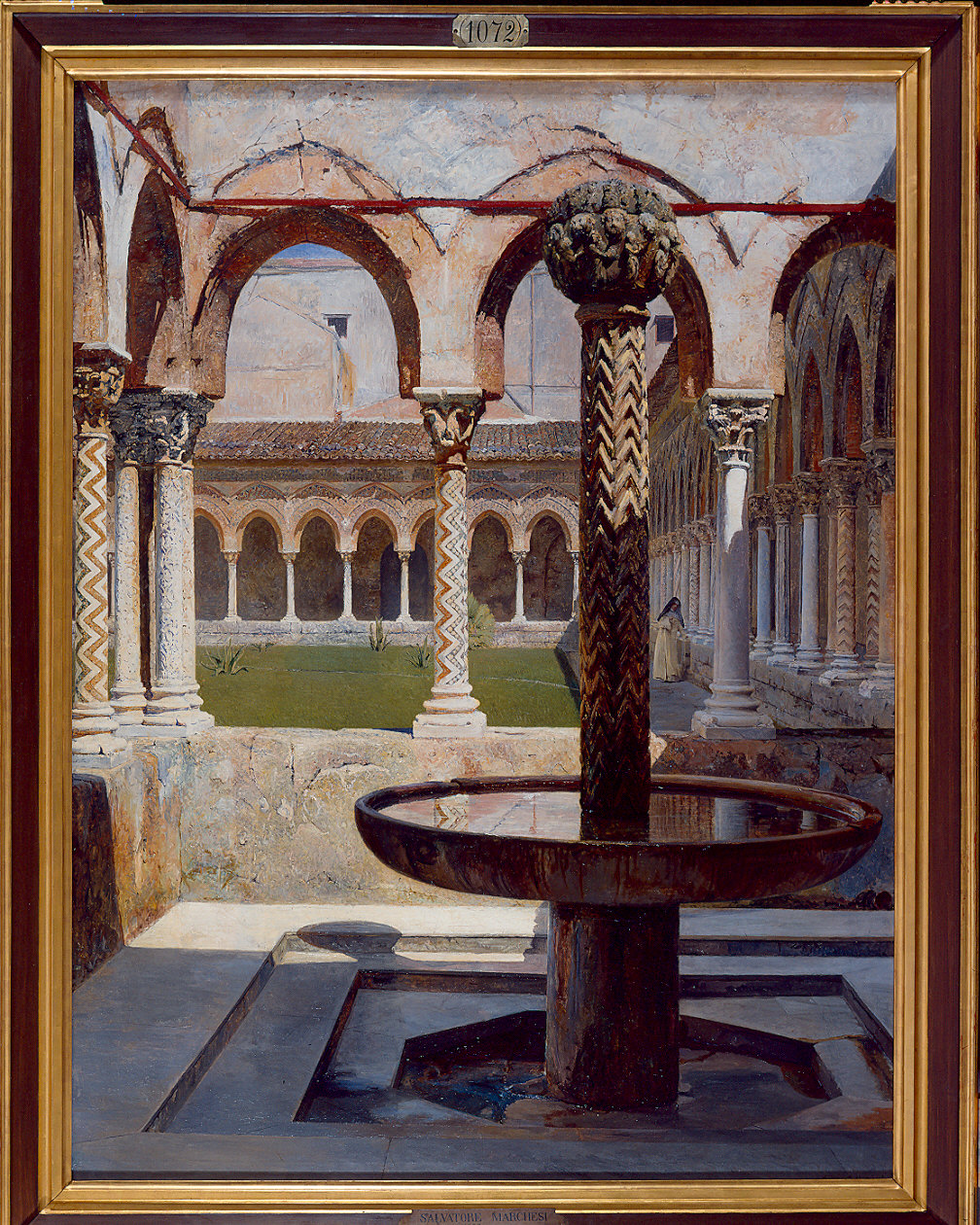 chiostro del Duomo di Monreale (dipinto) di Marchesi Salvatore (fine sec. XIX)