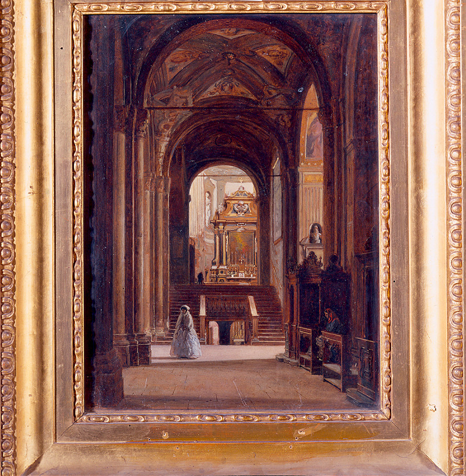 interno di una navata del Duomo di Parma (dipinto) di Marchesi Luigi (metà sec. XIX)