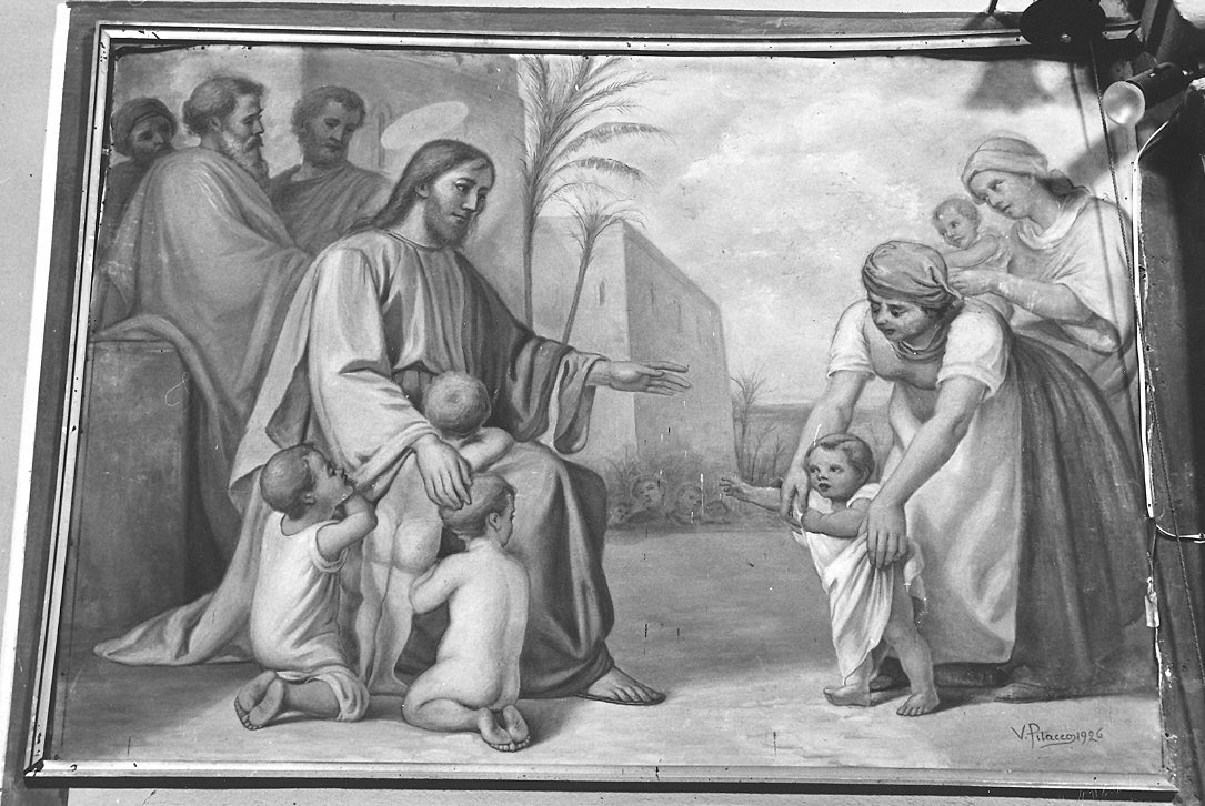 Cristo benedice i fanciulli (dipinto) di Pitacco Vittorio (sec. XX)