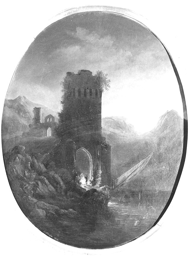 paesaggio con rovine (dipinto) di Albason E (sec. XIX)