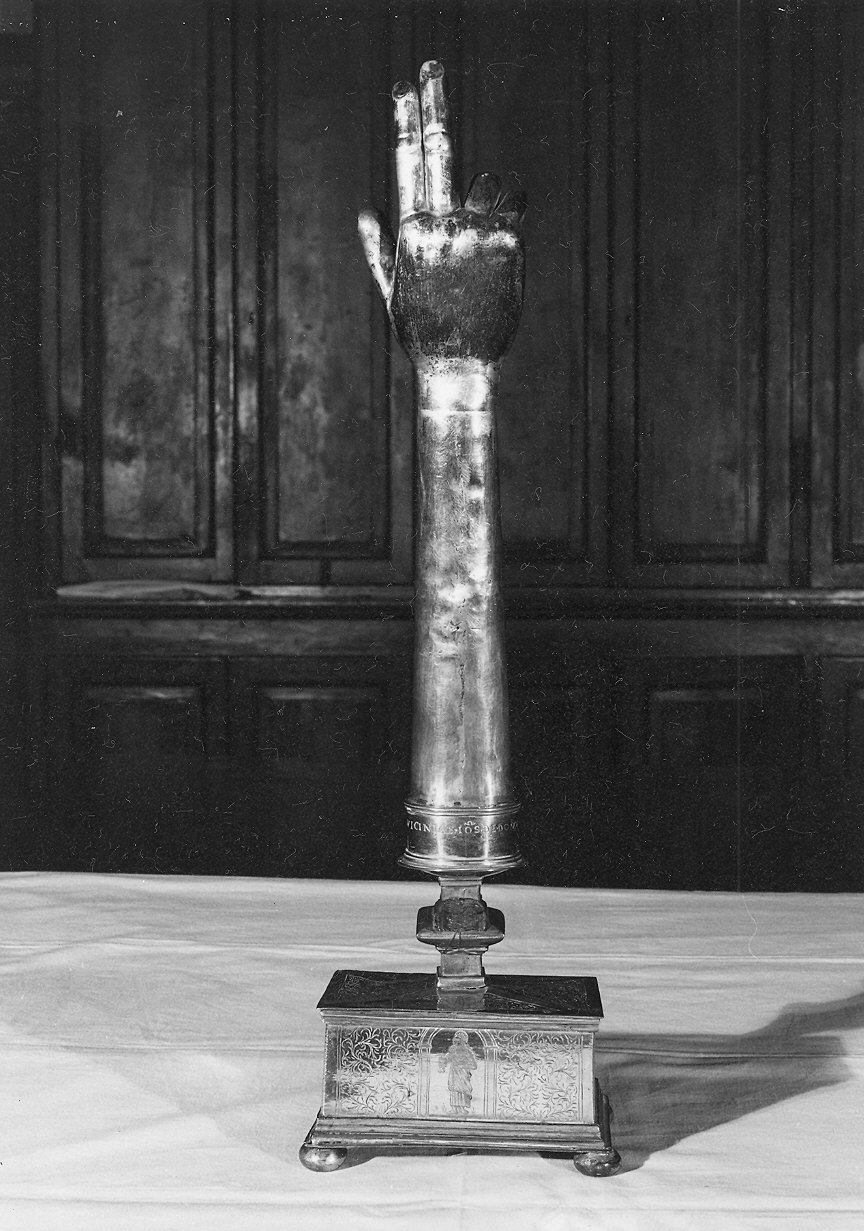 reliquiario antropomorfo - a braccio - ambito emiliano (inizio sec. XVI)