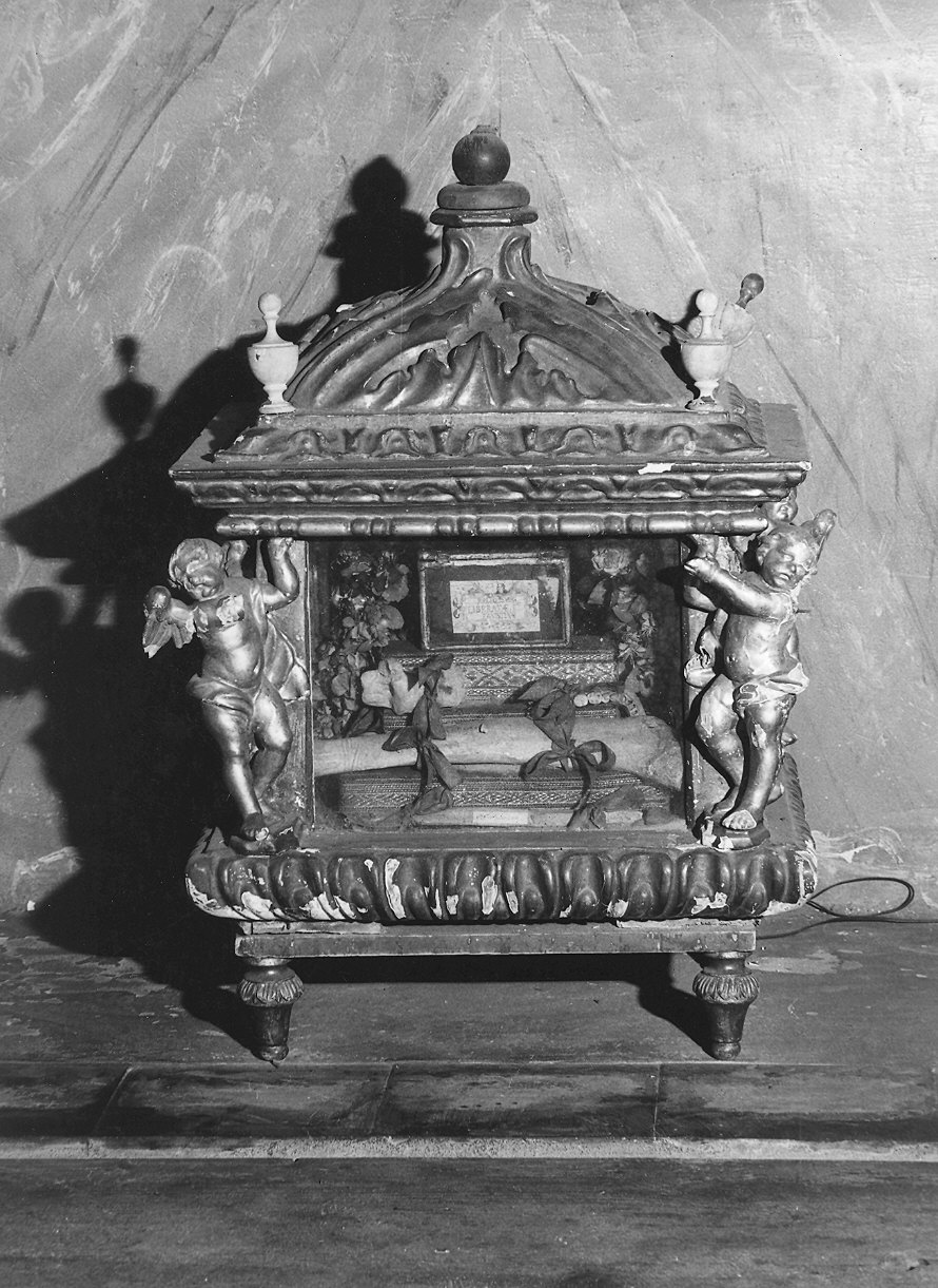 reliquiario a teca - a urna - ambito piacentino (sec. XIX)