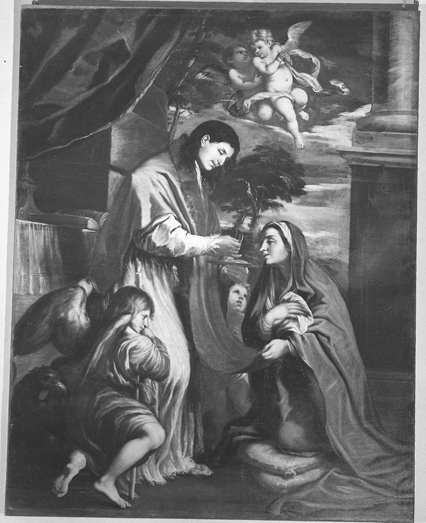 San Giovanni Evangelista comunica la Madonna (dipinto) di Piola Domenico (attribuito) (ultimo quarto sec. XVII)