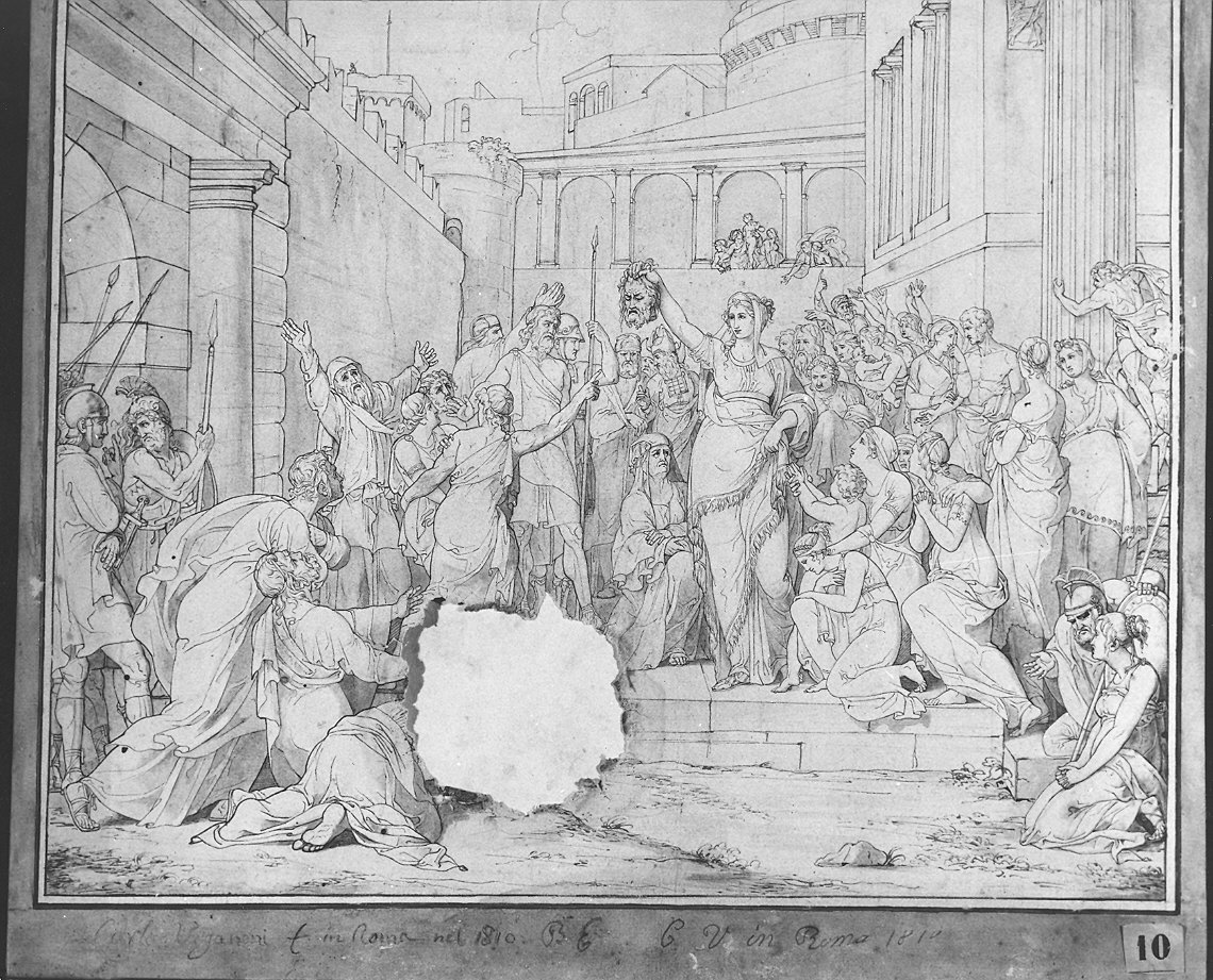 Giuditta mostra al popolo la testa di Oloferne (dipinto) di Viganoni Carlo Maria (sec. XIX)
