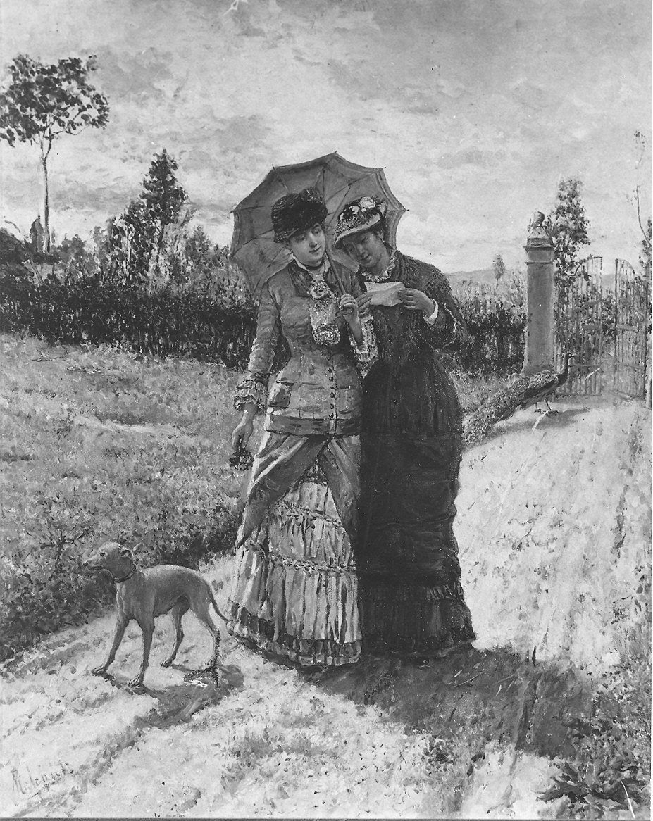 La passeggiata o La lettera, passeggiata (dipinto) di Malchiodi Antonio (sec. XIX)