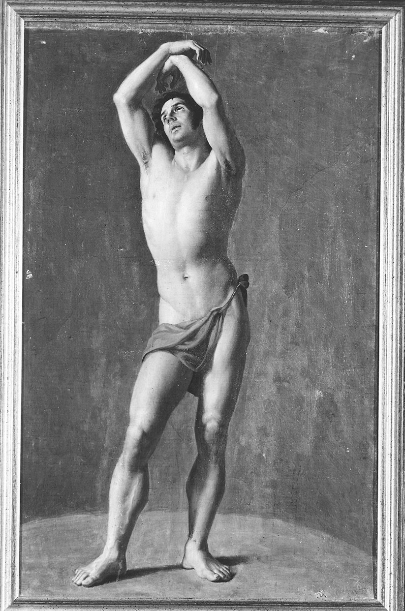 nudo maschile in piedi (dipinto) di Perinetti Emilio (attribuito) (sec. XIX)