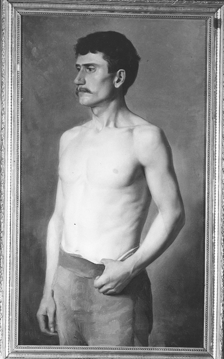 giovane a dorso nudo in piedi (dipinto) di Tansini Alfredo (seconda metà sec. XIX)