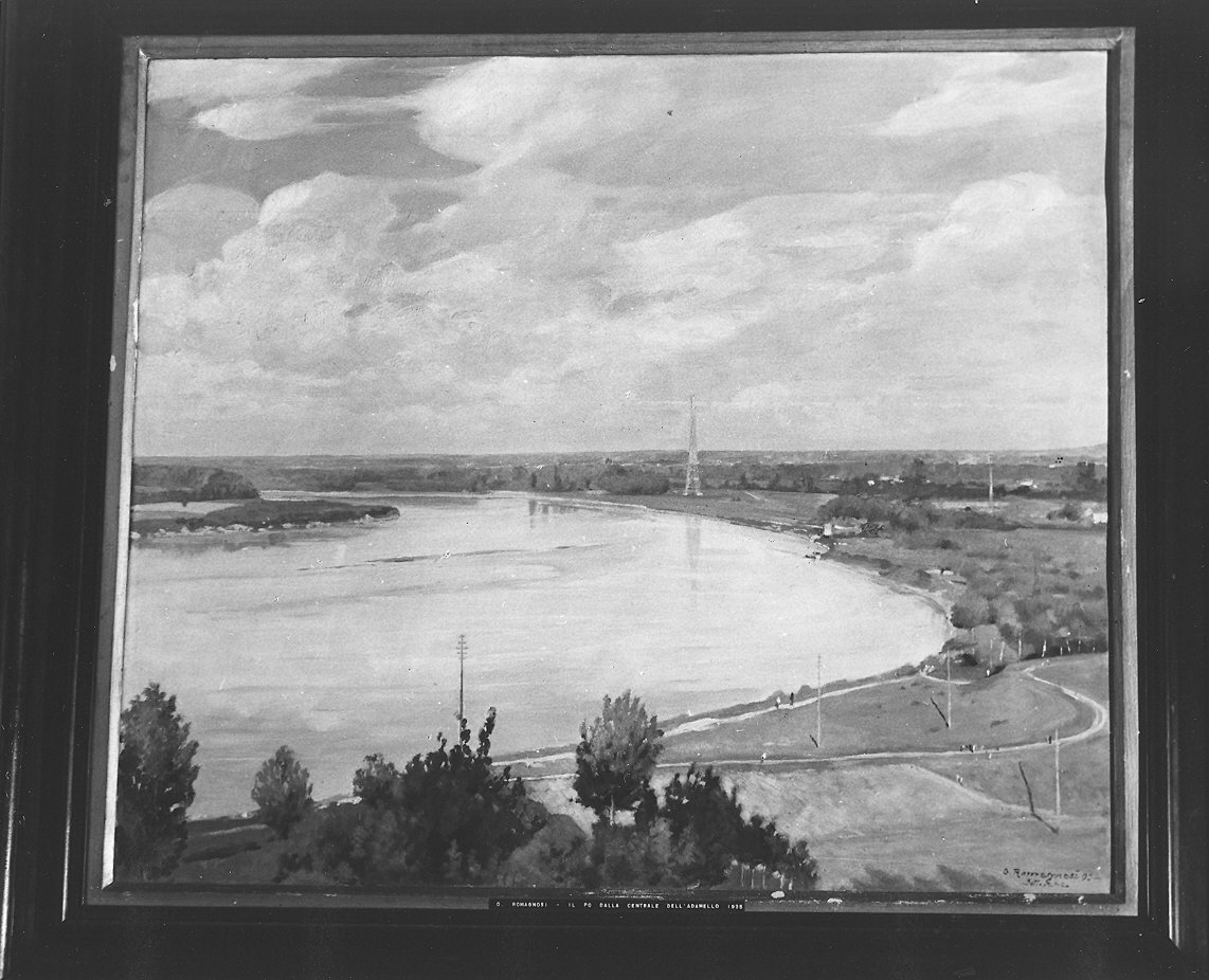 veduta del fiume Po dalla centrale dell'Adamello (dipinto) di Romagnosi Ottorino (sec. XX)