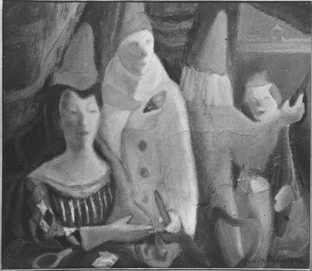 saltimbanchi (dipinto) di Motti Giuseppe (sec. XX)