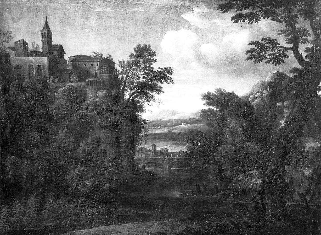 paesaggio fluviale (dipinto, elemento d'insieme) di Dughet Gaspard detto Pussino (sec. XVII)