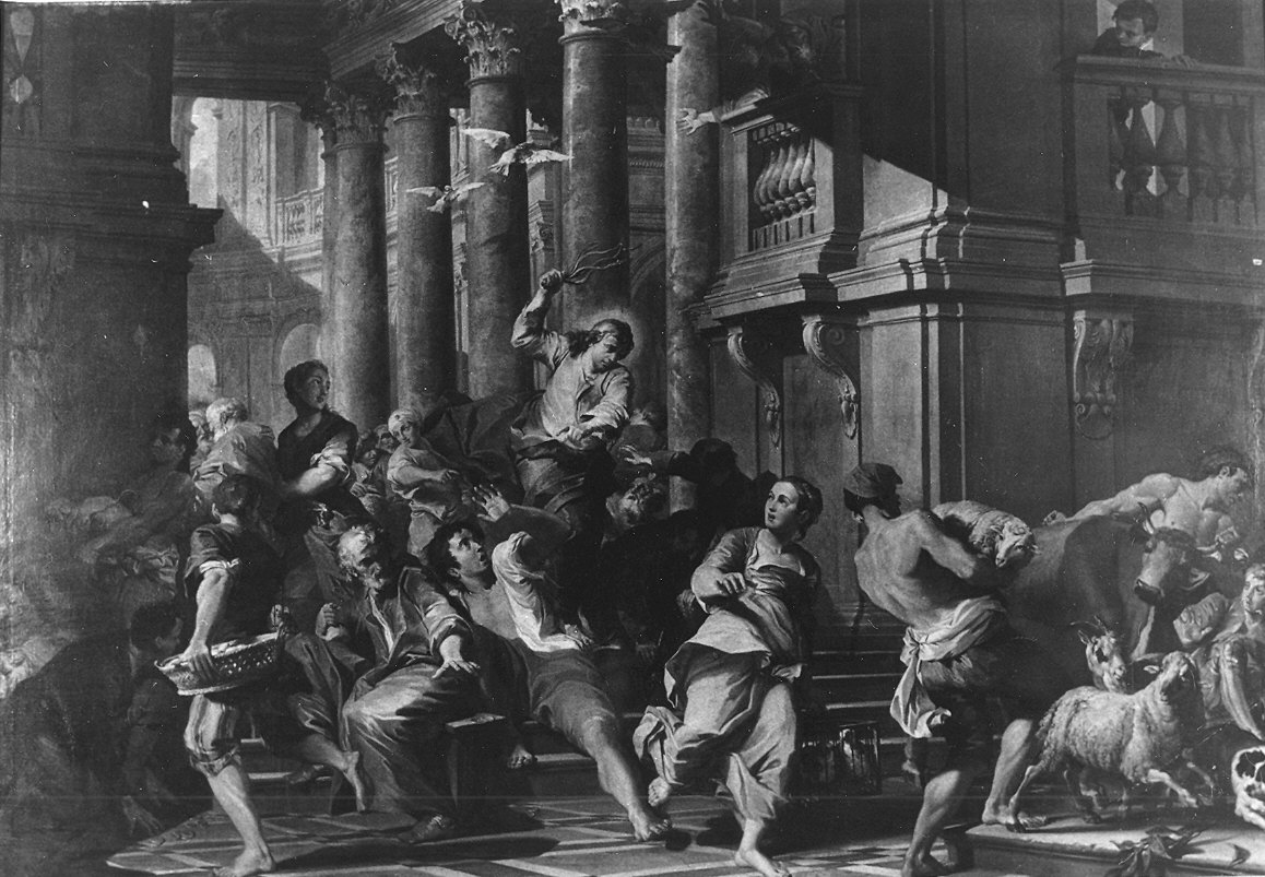 Cristo caccia i mercanti dal tempio (dipinto) di Panini Giovanni Paolo (sec. XVIII)