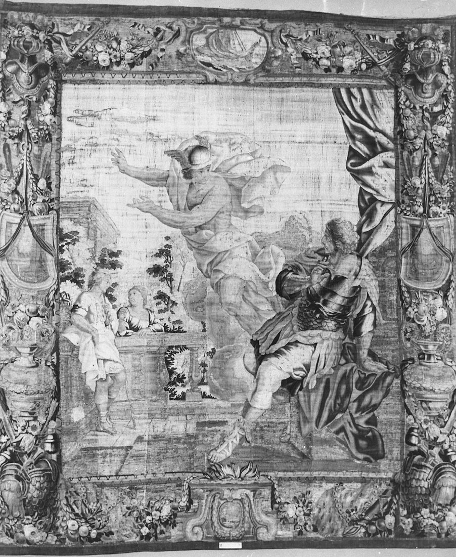 Mercurio sollecita Enea a lasciare Cartagine (arazzo, elemento d'insieme) di Romanelli Giovanni Francesco, Wauters Michiel (seconda metà sec. XVII)