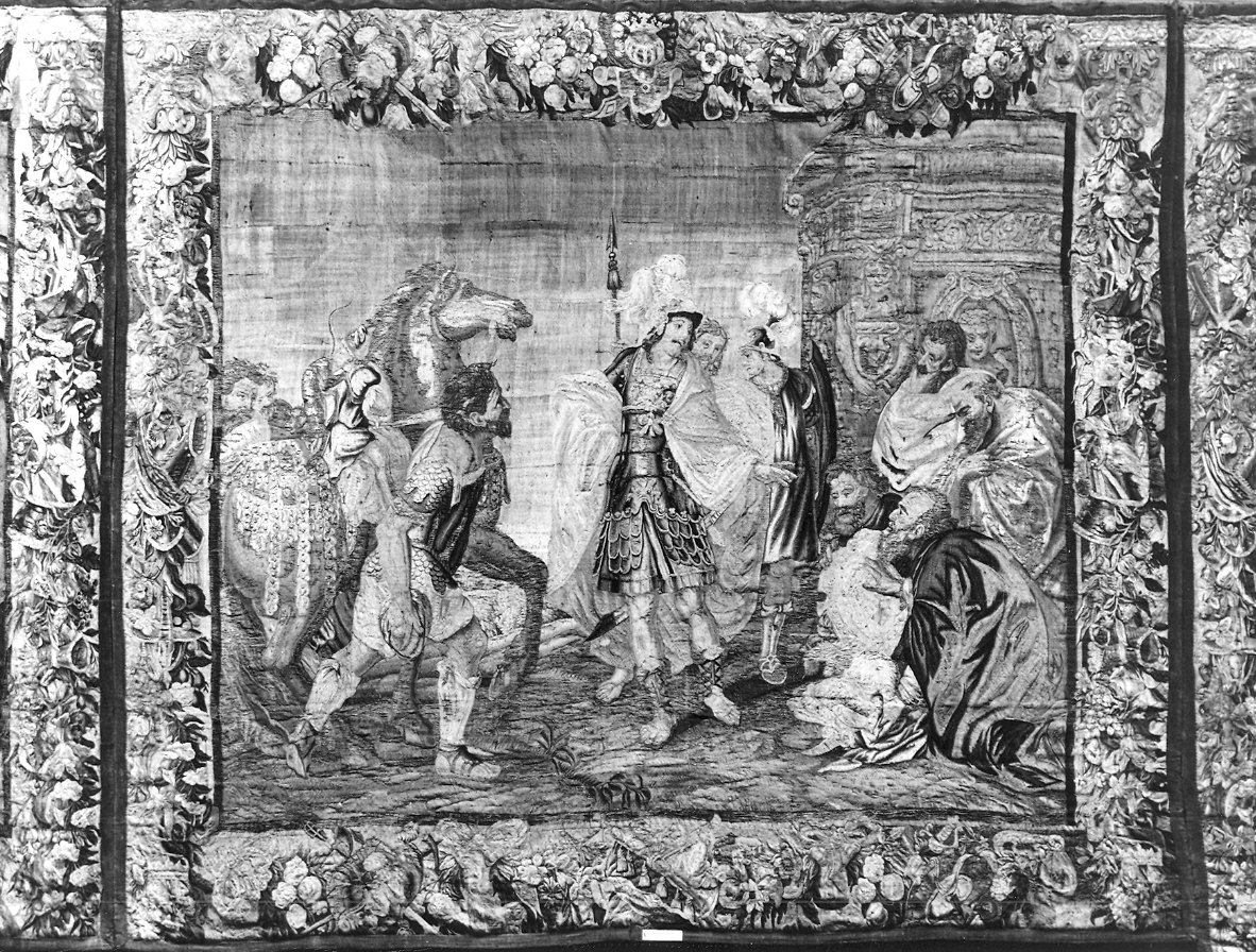 Alessandro Magno accoglie la delegazione di un popolo vinto (arazzo, elemento d'insieme) di Jordaens Jacob, Leyniers Jan (seconda metà sec. XVII)
