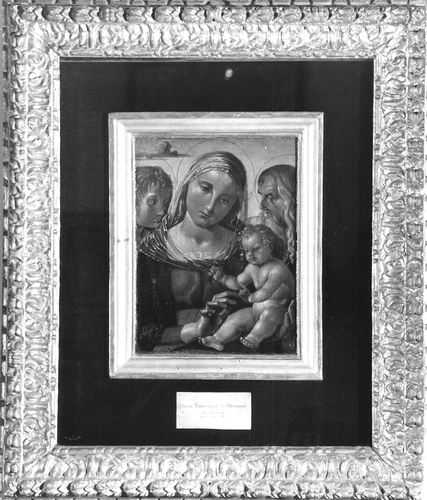 Sacra Famiglia con San Giovanni Battista (dipinto) di Maestro dei Putti Bizzarri (attribuito) (sec. XV)