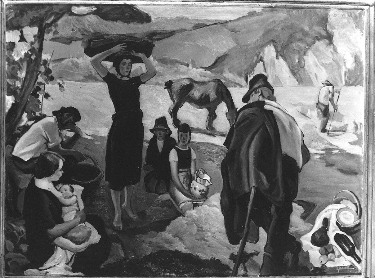 scena campestre con figure (dipinto) di Ricchetti Luciano (sec. XX)