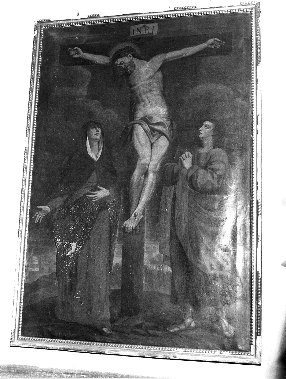 Gesù crocifisso tra la Vergine e San Giovanni (dipinto) di Prati Enrico (fine sec. XIX)