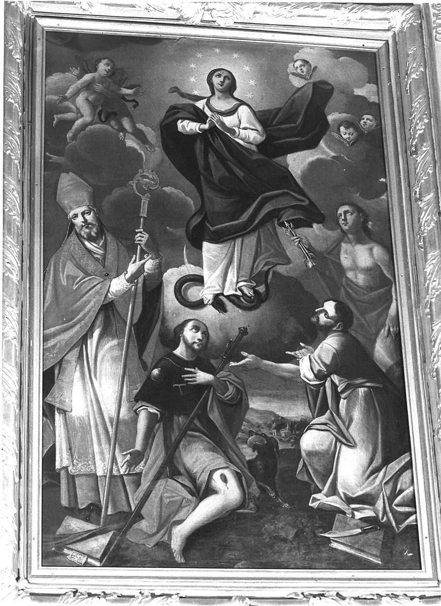 Madonna in gloria tra i Santi Marziano, Rocco e Bartolomeo (dipinto) - bottega emiliana (metà sec. XVIII)