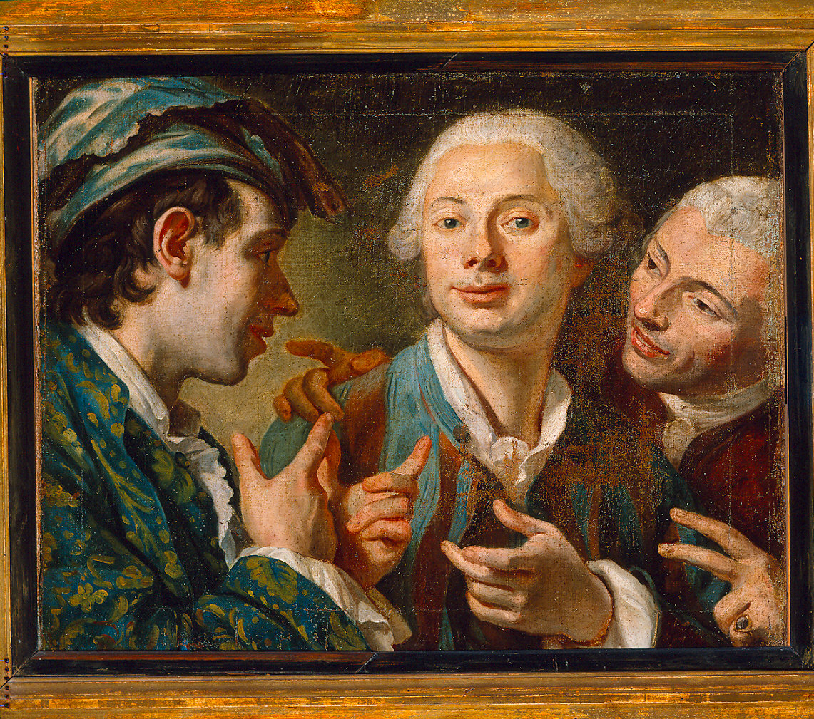 Autoritratto con E. Rousselet (?) e Joseph-Marie Vien (dipinto) di Ferrari Pietro Melchiorre (seconda metà sec. XVIII)