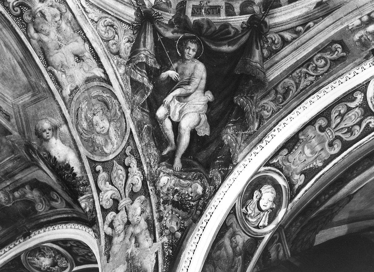 San Sebastiano (dipinto, elemento d'insieme) di Conti Giovanni Maria detto Della Camera (e aiuti), Lombardi Antonio, Reti Francesco Maria (terzo quarto sec. XVII)