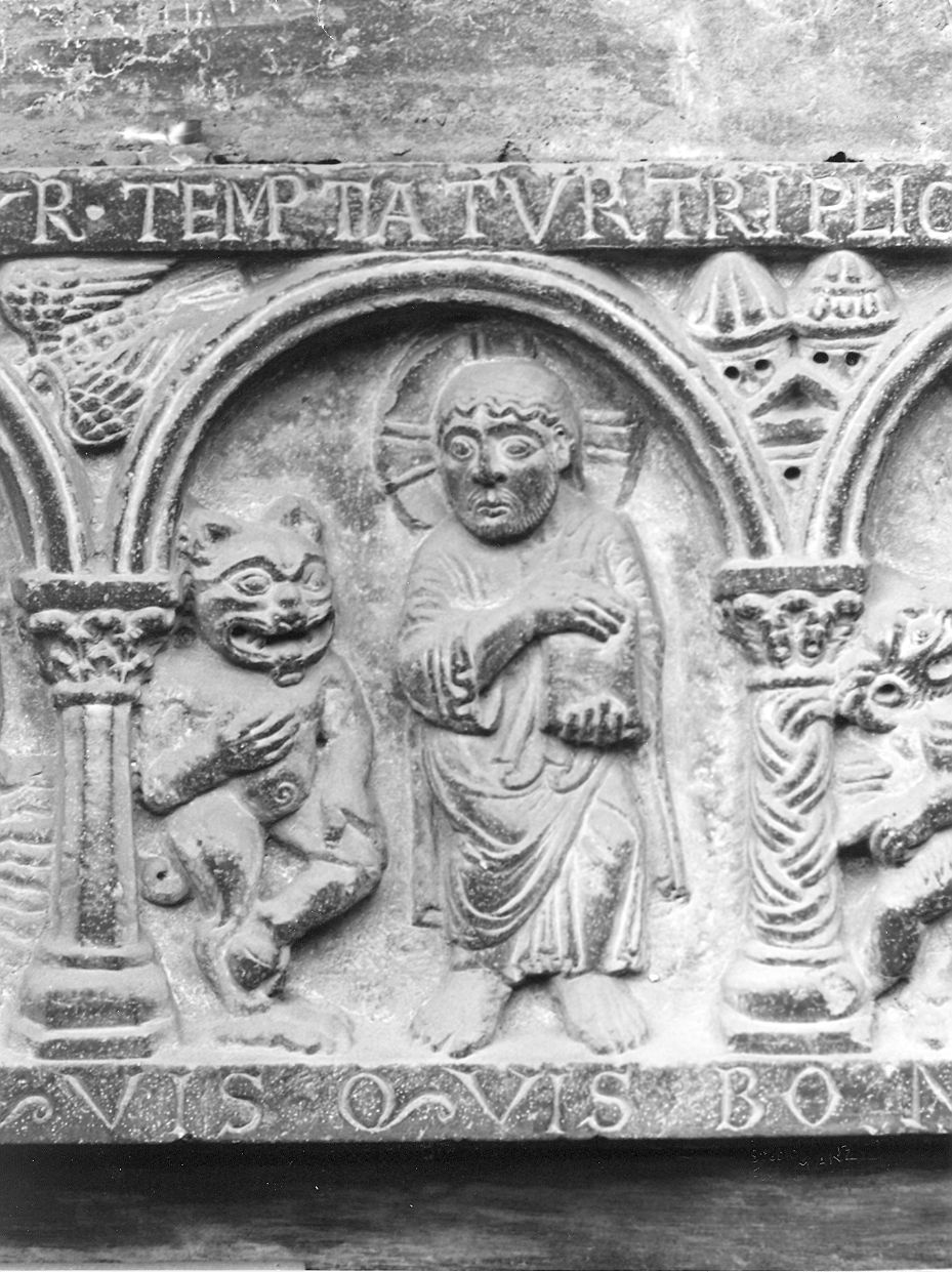 Cristo tentato da Satana (rilievo, elemento d'insieme) di Nicolò (prima metà sec. XII)