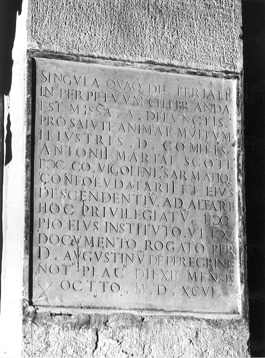 lapide commemorativa - bottega piacentina (fine sec. XVI)