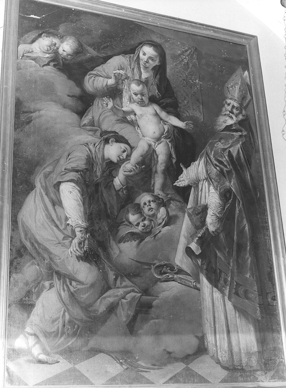 Madonna con Gesù Bambino e i SS, Lucia e Biagio (dipinto) di Ceruti Giacomo detto Pitocchetto (metà sec. XVIII)