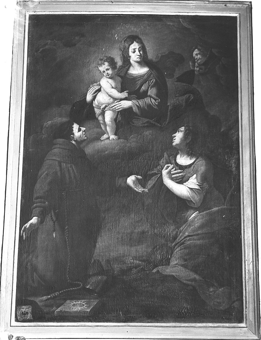 apparizione della Madonna a San Bernardino e ad un Santo guerriero (dipinto) - ambito piacentino (metà sec. XVII)