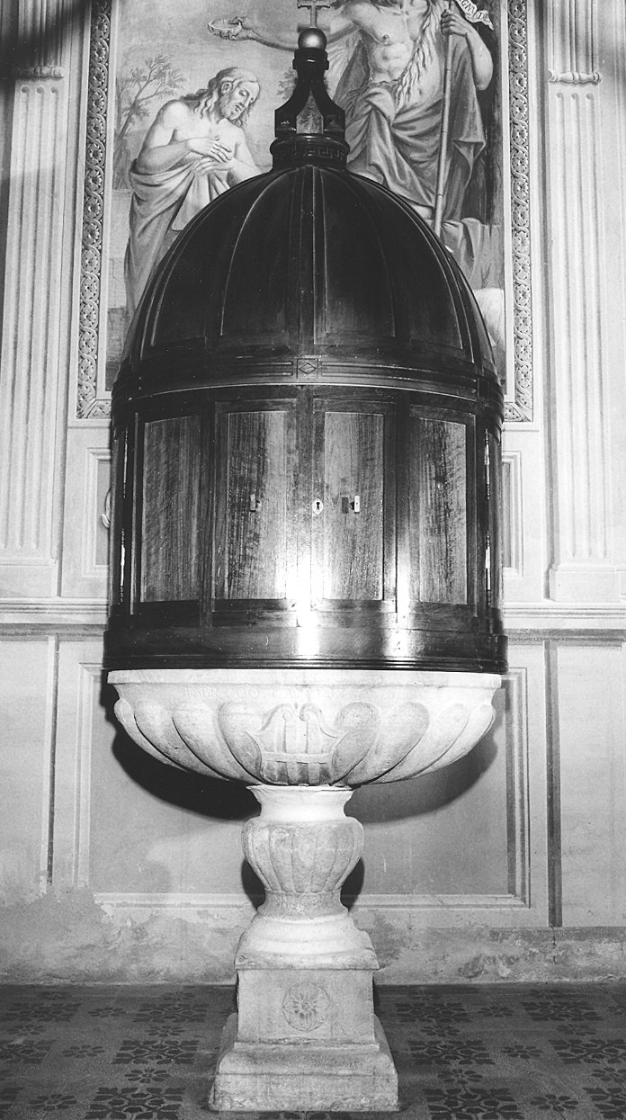 fonte battesimale - a fusto - bottega emiliana (fine/inizio secc. XVIII/ XIX)