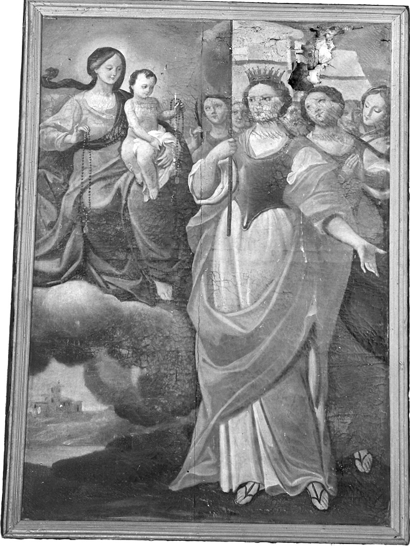 Sant'Orsola con le sue compagna davanti alla Madonna del Rosario (dipinto) - ambito emiliano (fine/inizio secc. XVII/ XVIII)