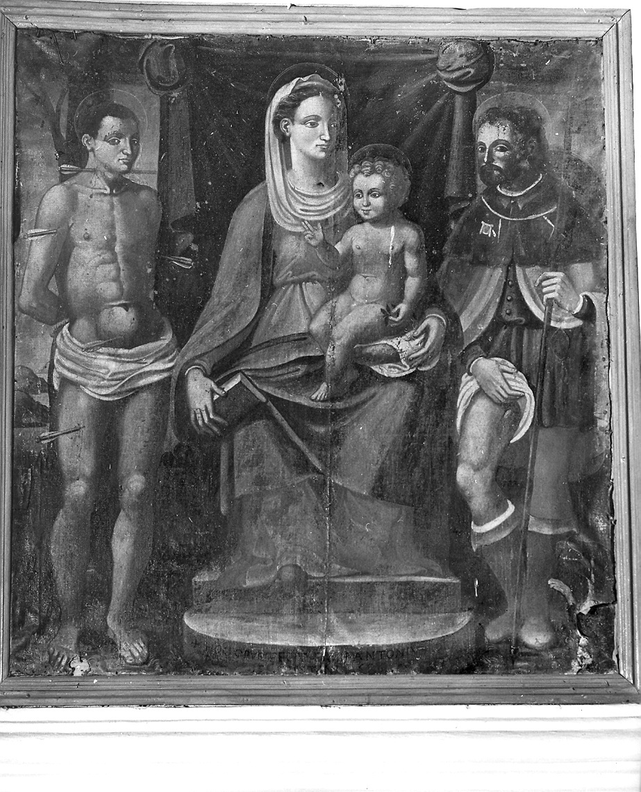 Madonna in trono tra i Santi Sebastiano e Rocco (dipinto) - ambito piacentino (ultimo quarto sec. XVI)