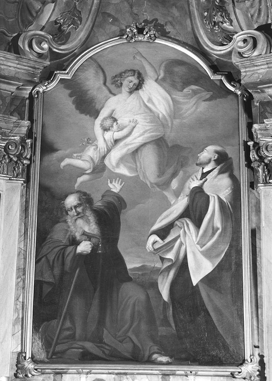 L'angelo custode ed i SS. Antonio Abate e Mauro (dipinto) di Gherardi Giuseppe (ultimo quarto sec. XVIII)