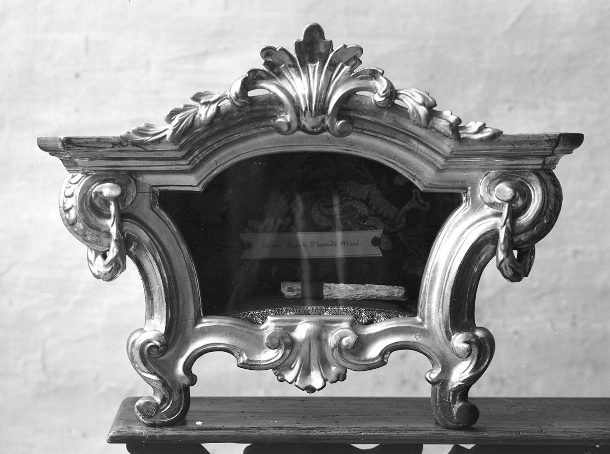 reliquiario a teca - a urna - bottega piacentina (fine/inizio secc. XVIII/ XIX)