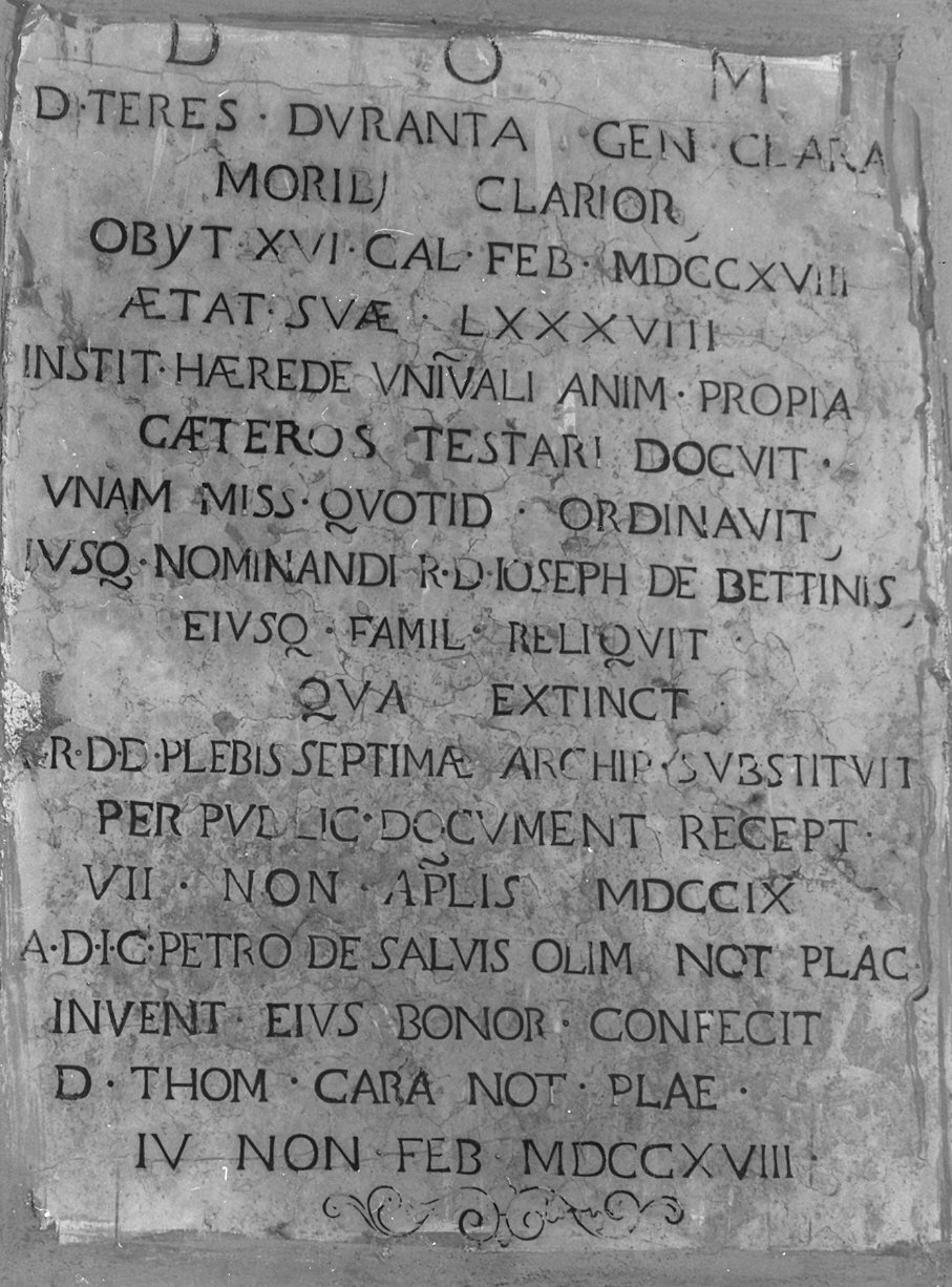 lapide commemorativa - bottega piacentina (primo quarto sec. XVIII)