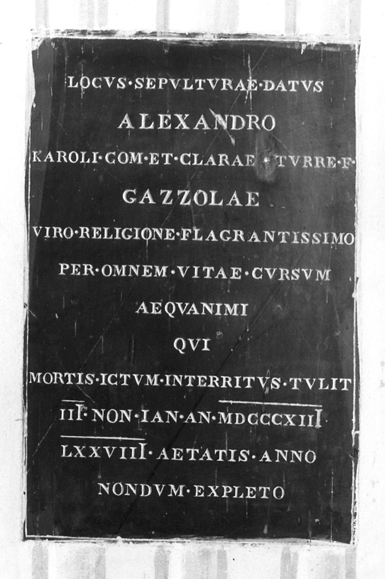 lapide commemorativa - bottega piacentina (primo quarto sec. XIX)