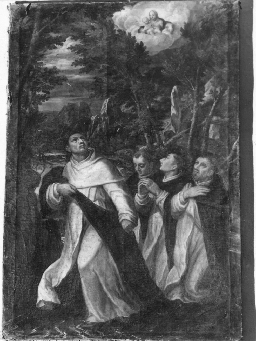 San Giacinto ed altri tre domenicani inginocchiati in un bosco (dipinto) di Della Rovere Giovan Mauro detto Fiammenghino (fine sec. XVI)