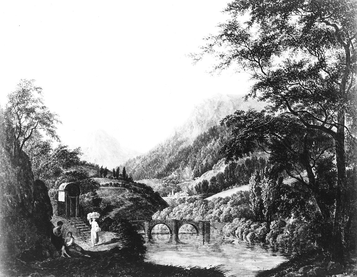 paesaggio con ponte (dipinto) - ambito emiliano (?) (seconda metà sec. XVIII)