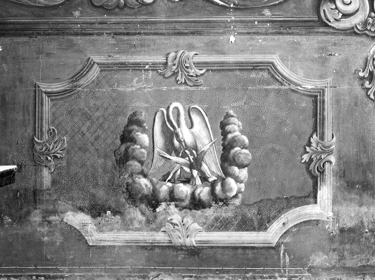 Agnus Dei e pellicano che imbocca i piccoli nel nido (decorazione pittorica, complesso decorativo) - ambito piacentino (seconda metà sec. XIX)