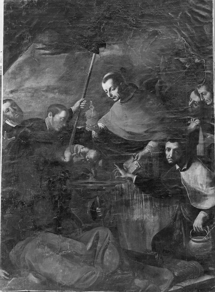 San Carlo Borromeo con sacerdoti tra i poveri (dipinto) di Tiarini Alessandro (prima metà sec. XVII)