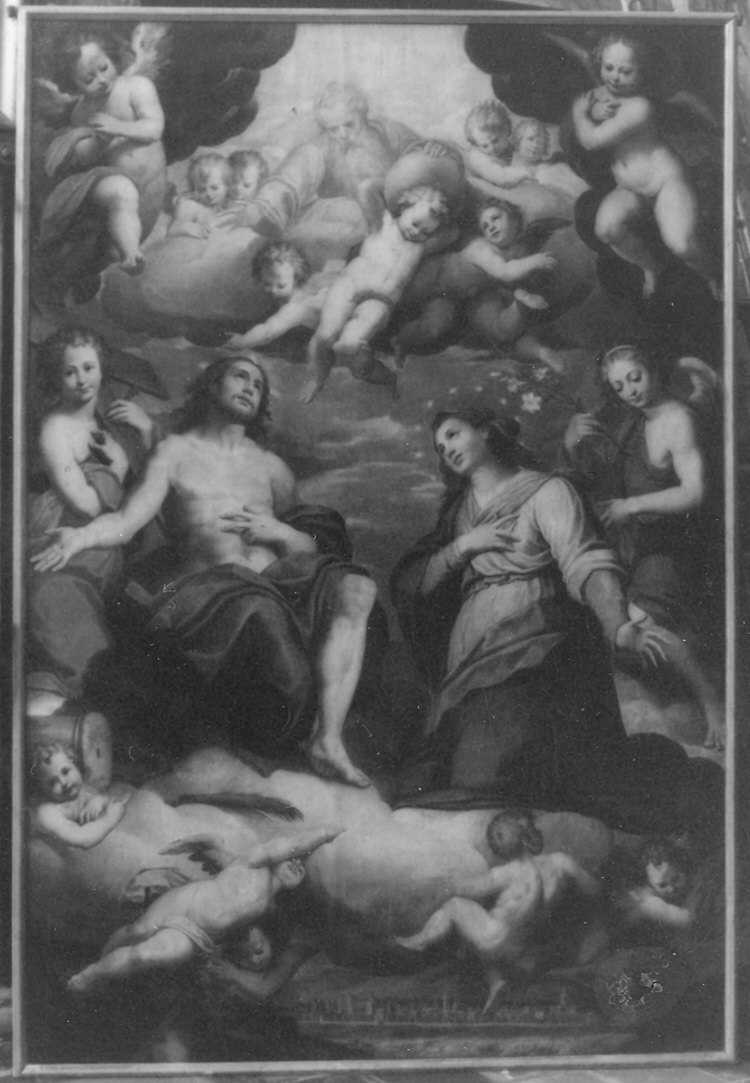 Dio Padre, Cristo e la Madonna (dipinto) di Trotti Giovan Battista detto Malosso (sec. XVII)