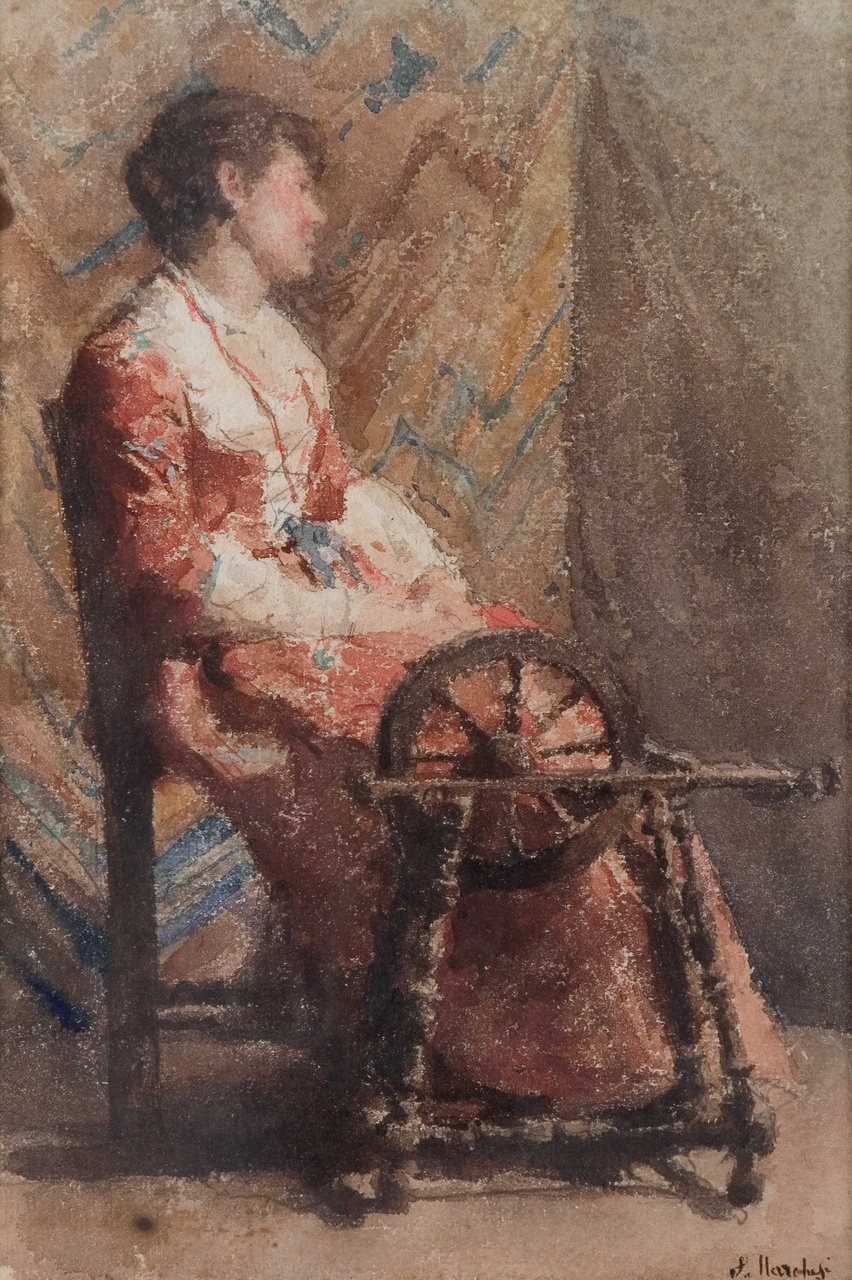 donna all'arcolaio (dipinto) di Marchesi Salvatore (primo quarto sec. XX)