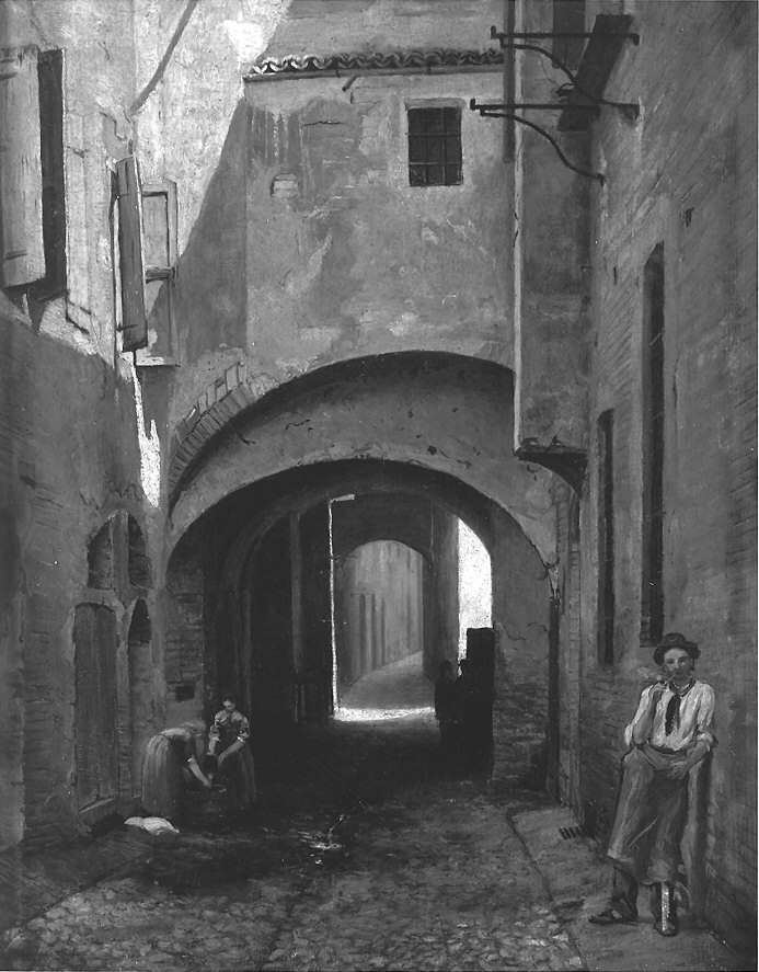 voltone e vicolo chiuso di borgo San Quirino (dipinto) di Biolchi Angelo (sec. XIX)