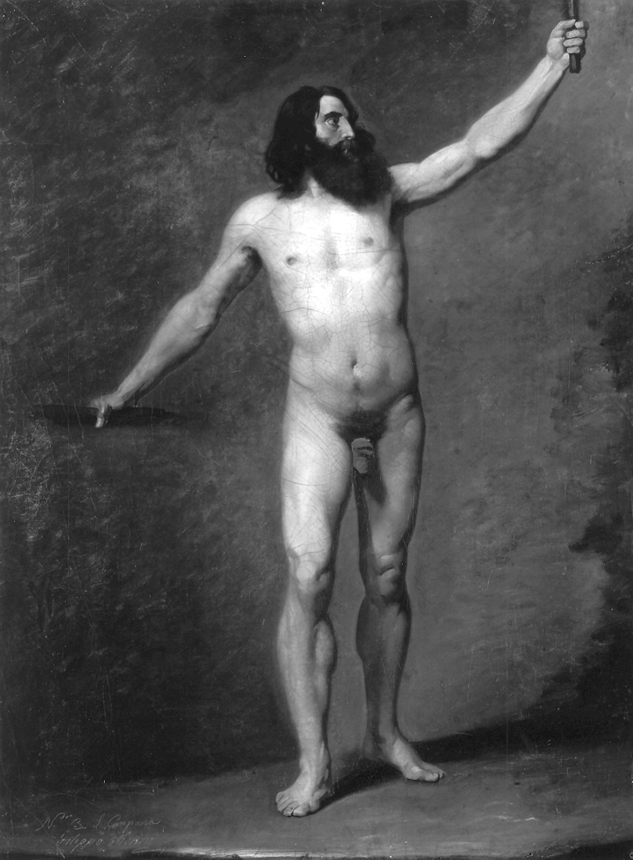 Studio di nudo maschile in piedi (dipinto) di Campana Stanislao (sec. XIX)
