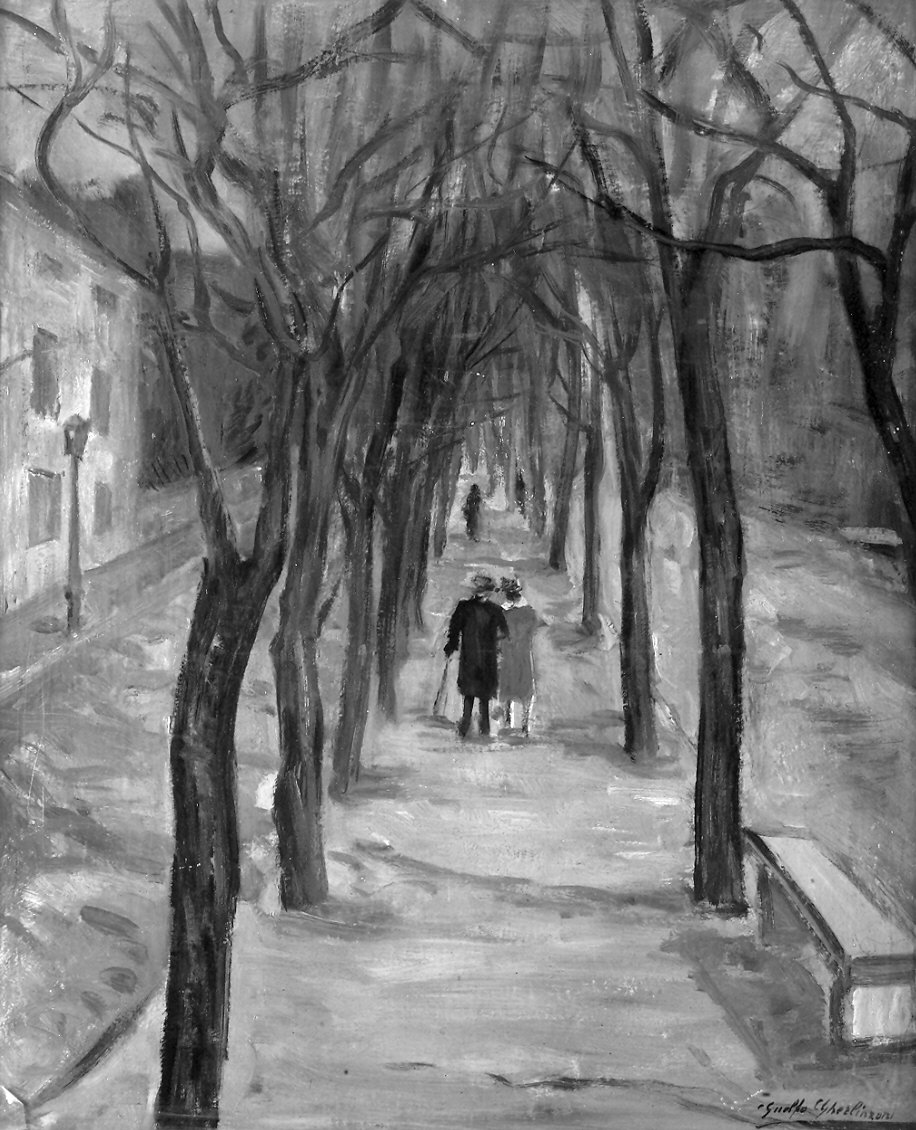 passeggiata romantica (dipinto) di Gherlinzoni Guelfo (metà sec. XX)
