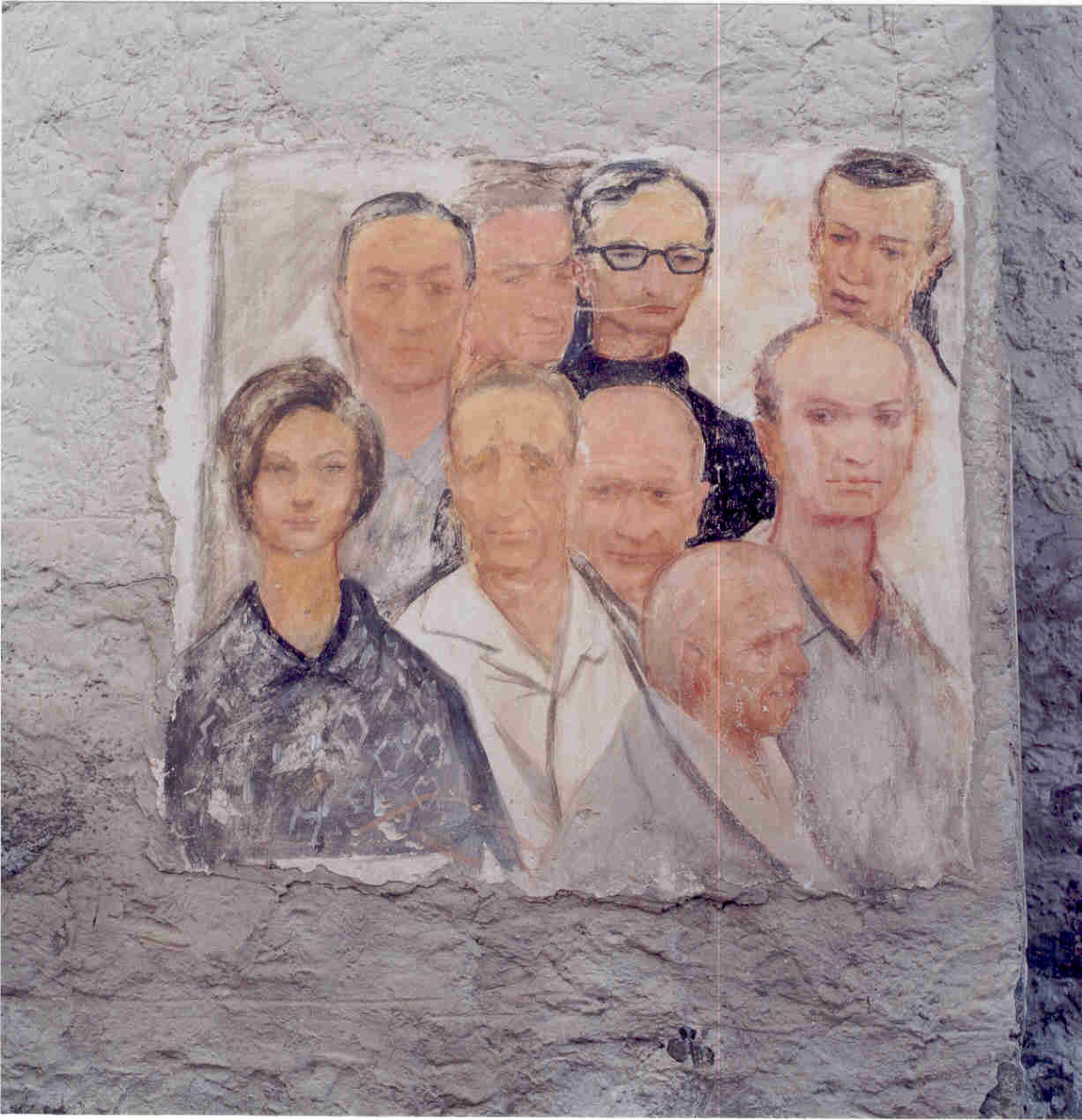 ritratto di gruppo con Totò, Nikita Kruscev, Lydia Alfonsi, Tiziano Marcheselli (dipinto) di Madoi Walter (terzo quarto sec. XX)