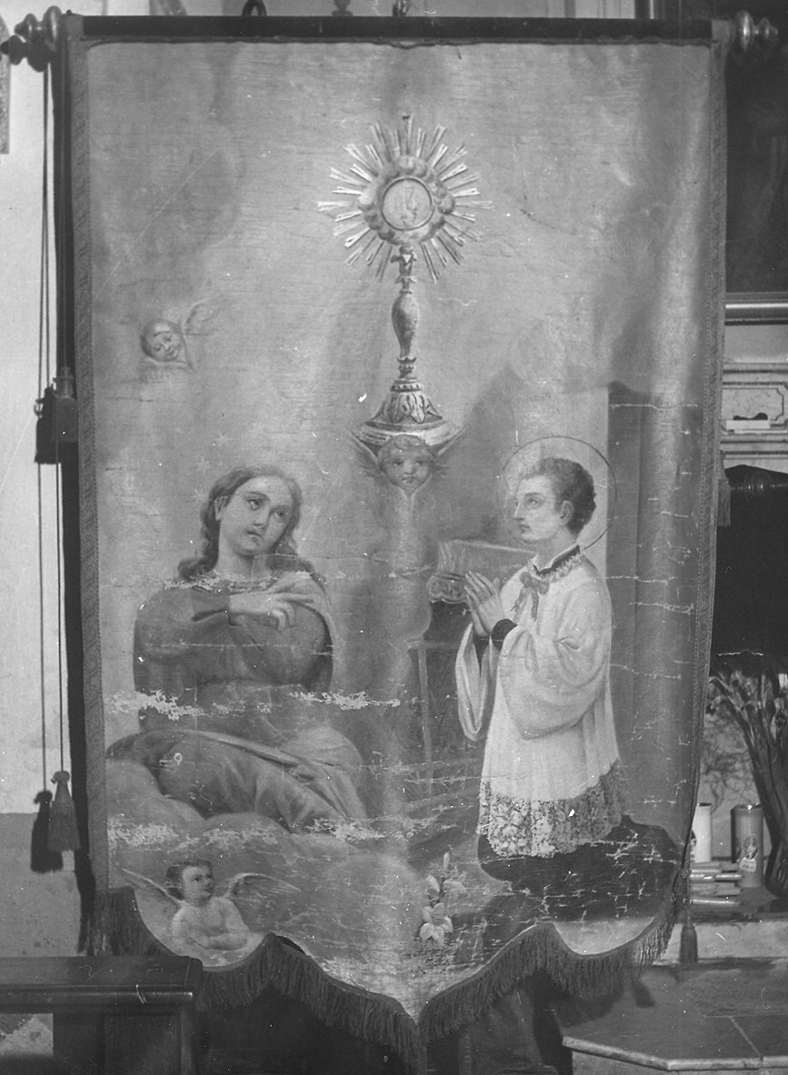 Madonna e San Luigi Gonzaga in adorazione dell'Eucaristia (stendardo processionale) - ambito parmense (sec. XIX)