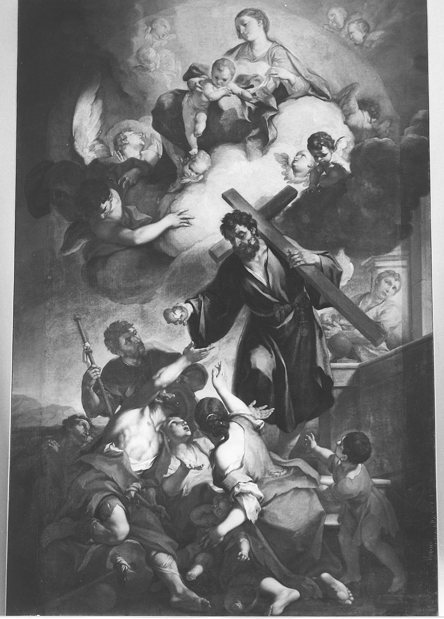 San Raimondo Palmerio distribuisce il pane ai poveri (dipinto) di Balestra Antonio, Viganoni Carlo Maria (sec. XVIII)