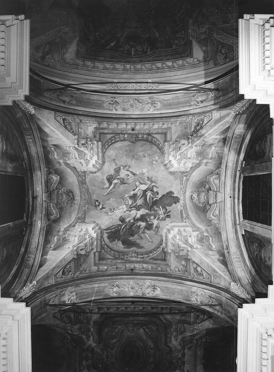 Santa Teresa d'Avila accolta in cielo dal Redentore (dipinto) di Borroni Giovan Angelo, Natali Giovan Battista (inizio sec. XVIII)